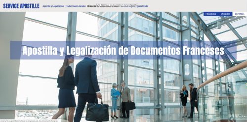 La page d’accueil du site SERVICE APOSTILLE, traduite en espagnol.